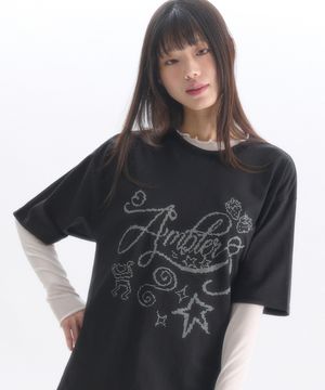 Cross-stitch 그래픽 반팔 티셔츠 AS1306 (블랙)