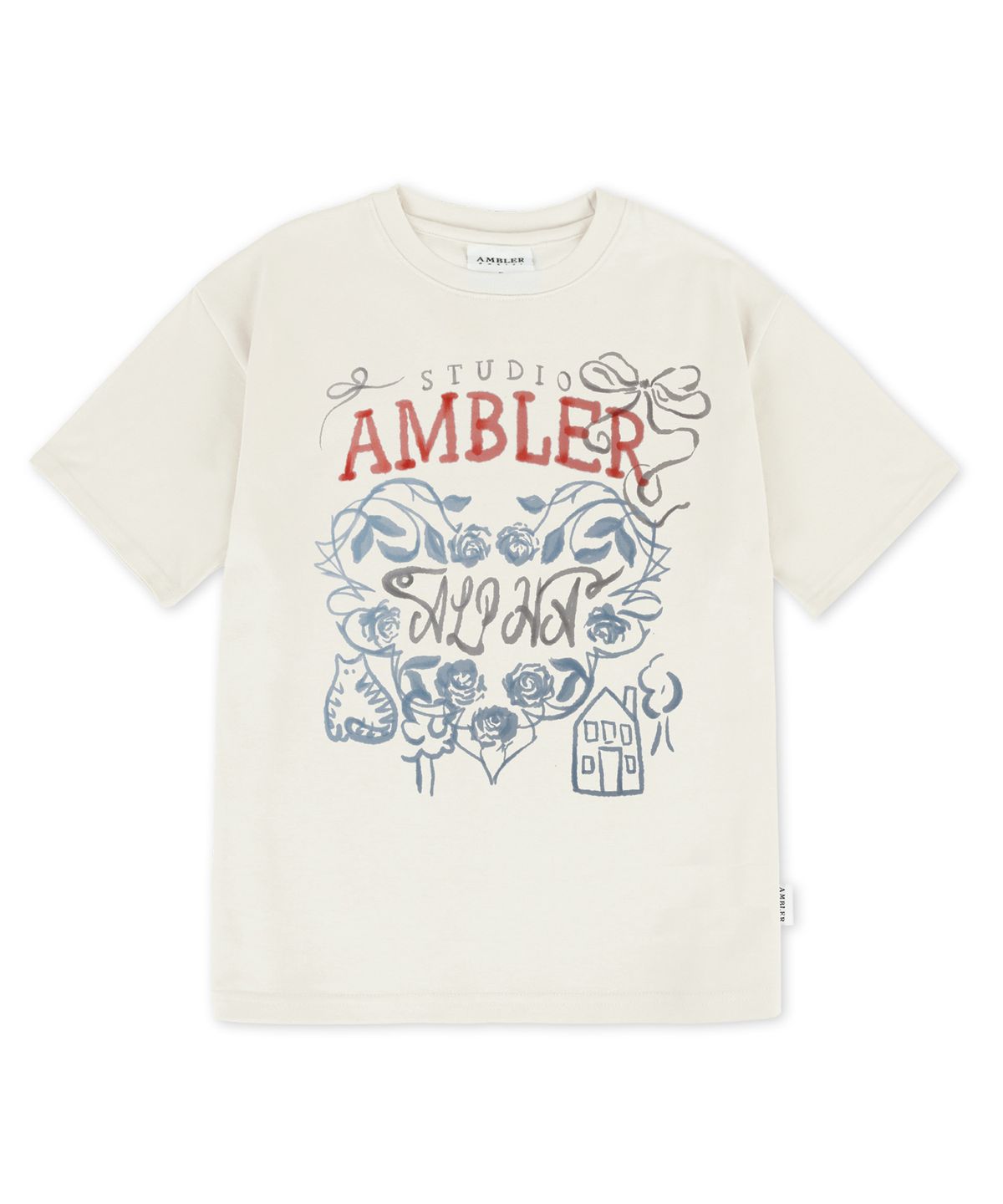 엠블러(AMBLER) Roses 그래픽 반팔 티셔츠 AS1307 (아이보리)