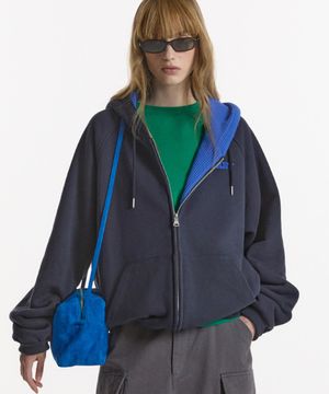 WAFFLE LINED HOODED ZIP-UP JUMPER NAVY