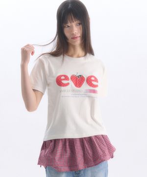 Strawberry 아플리케 자수 반팔 티셔츠 AS1308 (아이보리)