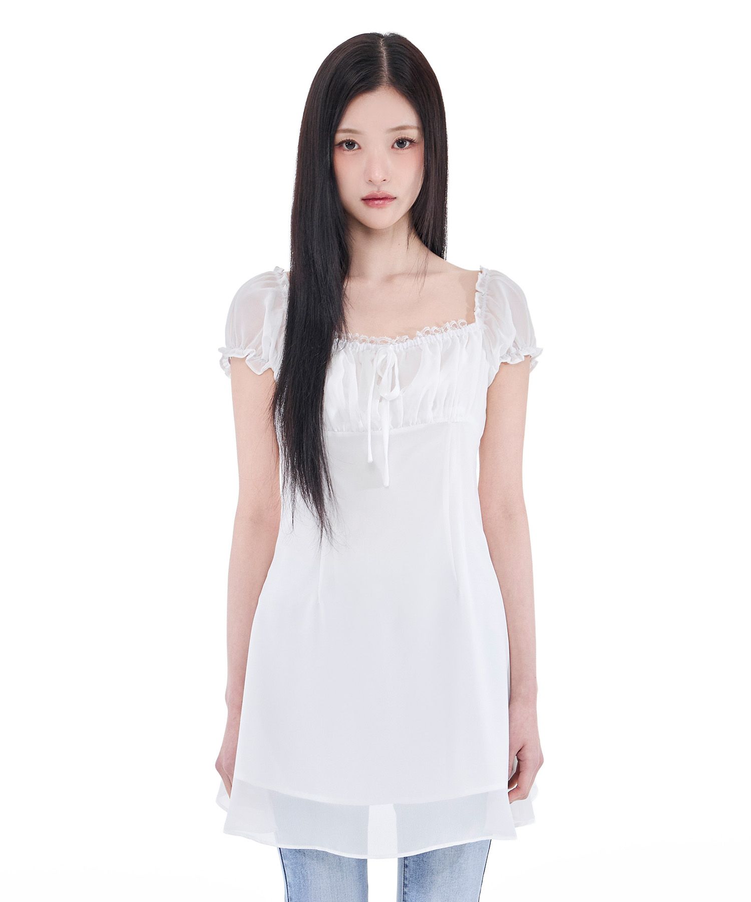 MUSINSA公式 | ALKI ALKA Puff Chiffon Mini Dress (Ivory)