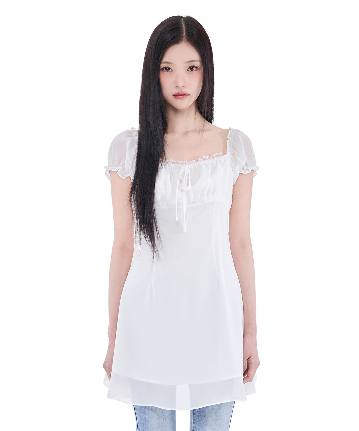 알키알카(ALKI ALKA) Puff Chiffon Mini Dress (Ivory)