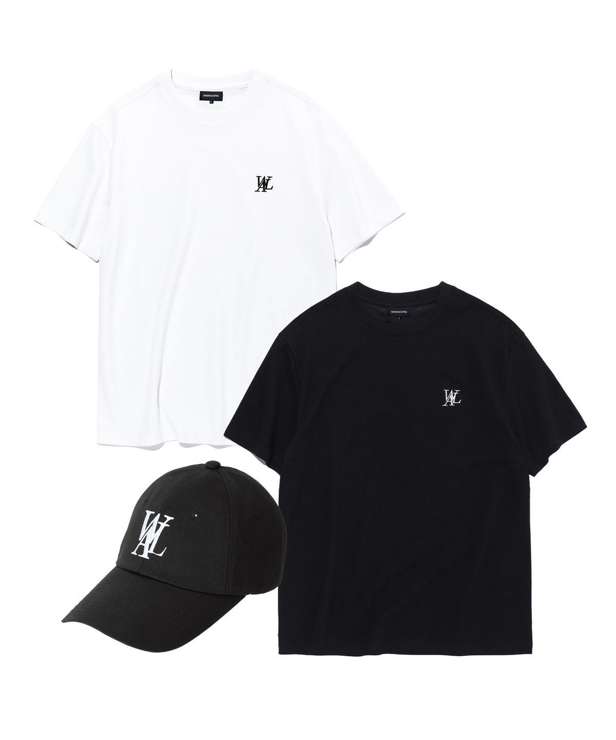 우알롱(WOOALONG) [SET] Deep signature logo ball cap & OG Basic T-shirt (2colors)