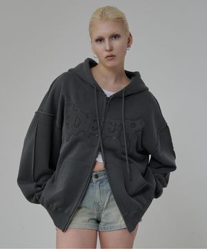 디어 아플리케 후드 집업 (차콜)