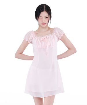 Puff Chiffon Mini Dress (Light Pink)