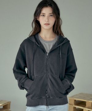 하이퍼리트 남녀공용 피그먼트 후드 집업 [차콜]_HG1TZ115