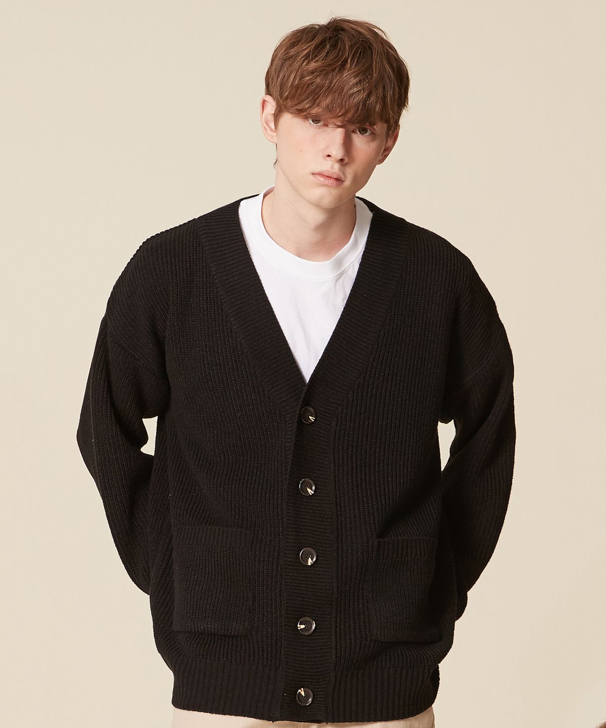 블론드나인(BLOND9) Basic Rib Knit Cardigan_Black