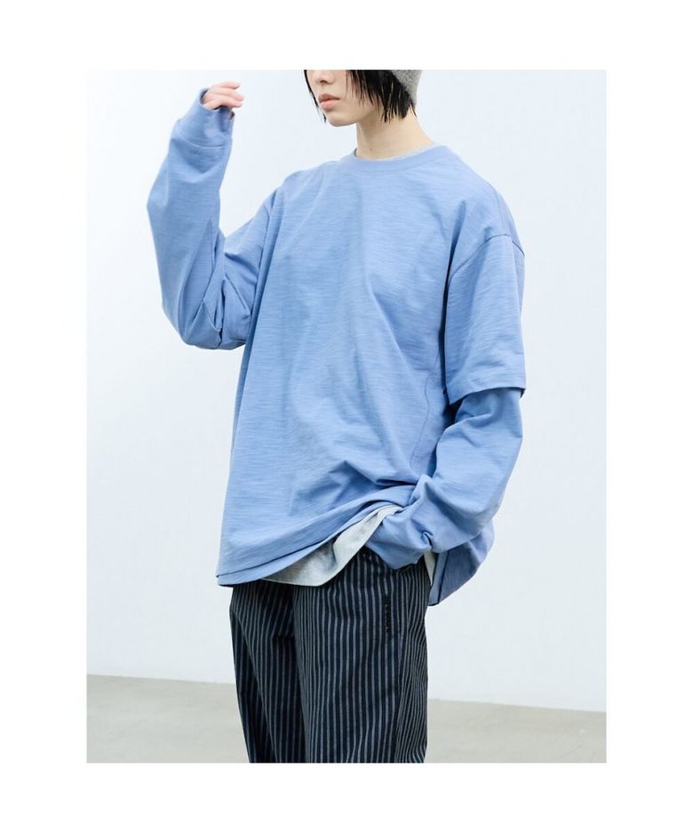 (UNISEX) 슬럽 레이어드 티셔츠  스카이 블루