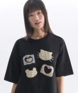 Meow Bear 아플리케 자수 반팔 티셔츠 AS1309 (블랙)