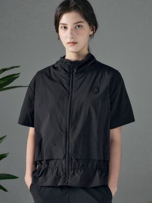 여성 하일론 액티브 반팔 러닝 집업 [매트블랙]_HG2JP520