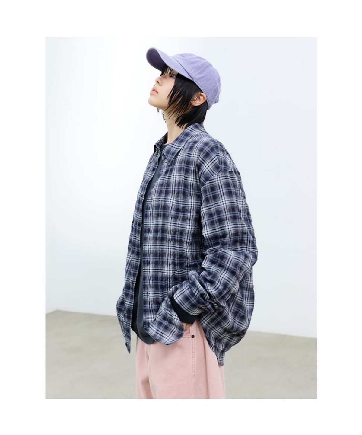샌드 사운드(SAND SOUND) (UNISEX) 시어 체크 셔츠  네이비