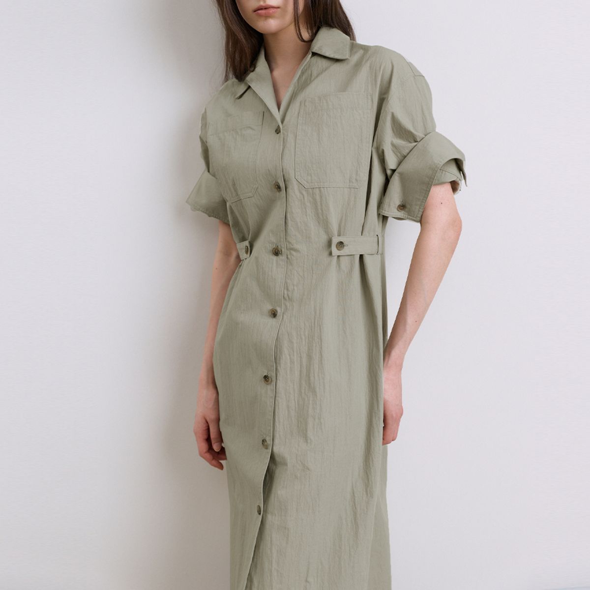 퍼블리카엑스(PUBLICKA X) LYLE SLEEVE DETAIL LONG DRESS KHAKI
