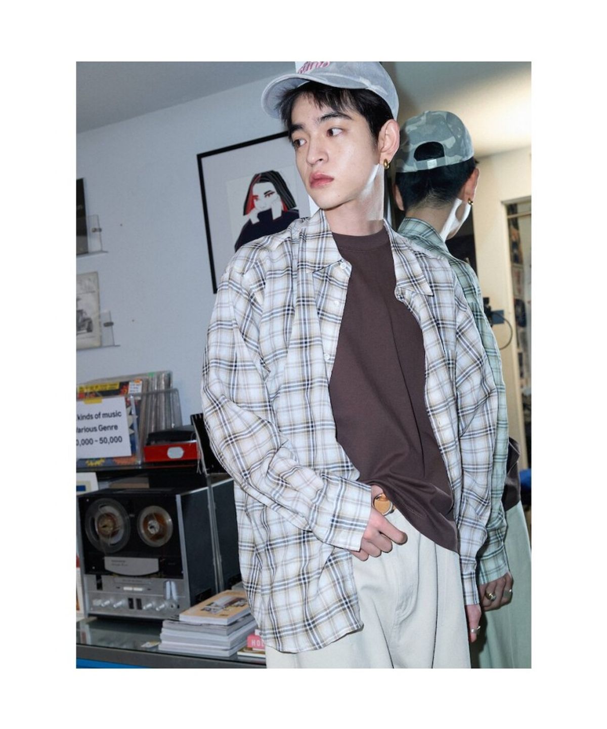 샌드 사운드(SAND SOUND) (UNISEX) 시어 체크 셔츠  베이지