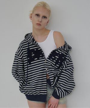 디어 아플리케 후드 집업 (네이비 스트라이프)