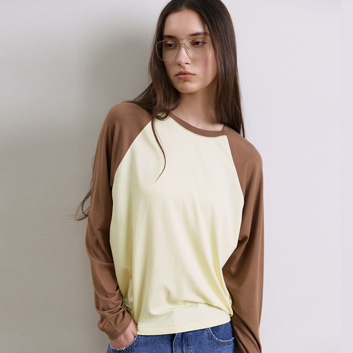 퍼블리카엑스(PUBLICKA X) CLEM RAGLAN JERSEY TOP YELLOW+BROWN