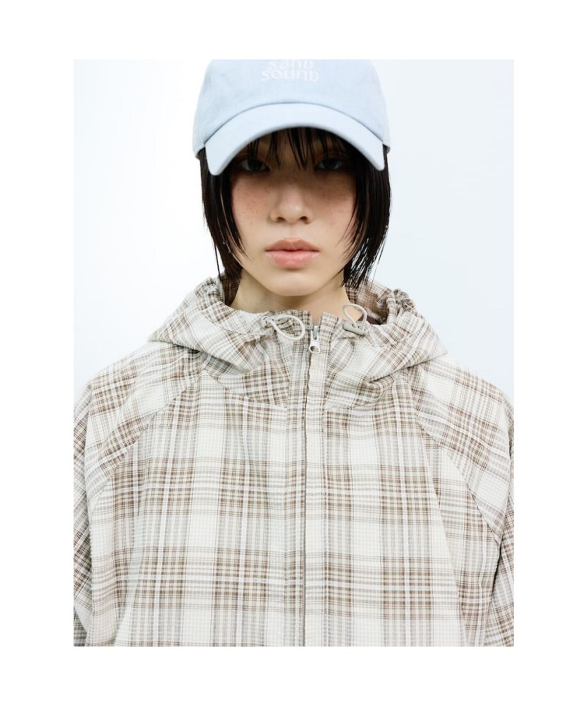 샌드 사운드(SAND SOUND) (UNISEX) 체크 후드 점퍼  베이지