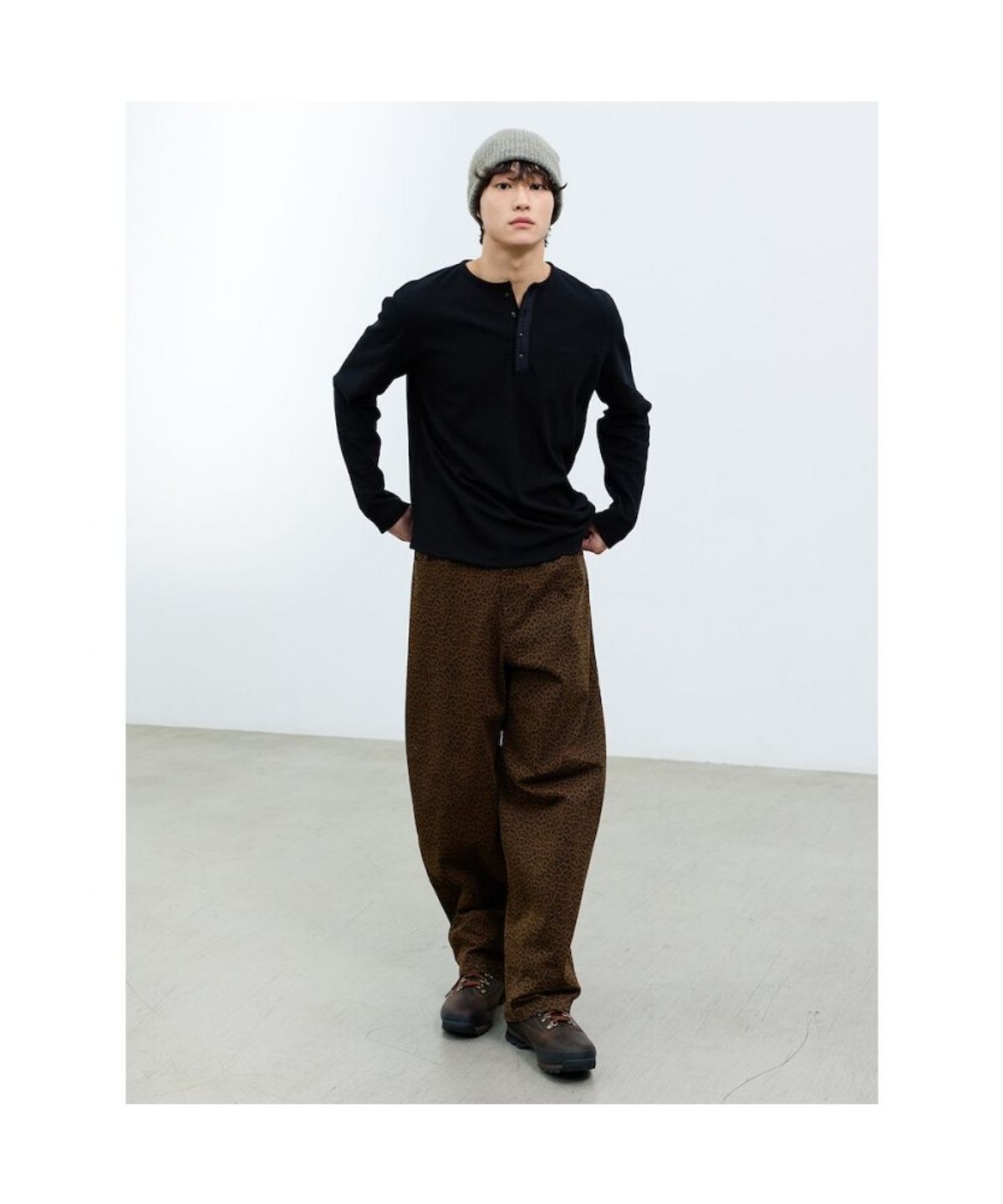 샌드 사운드(SAND SOUND) (UNISEX) 레오파드 와이드 오벌 밴딩 팬츠  브라운