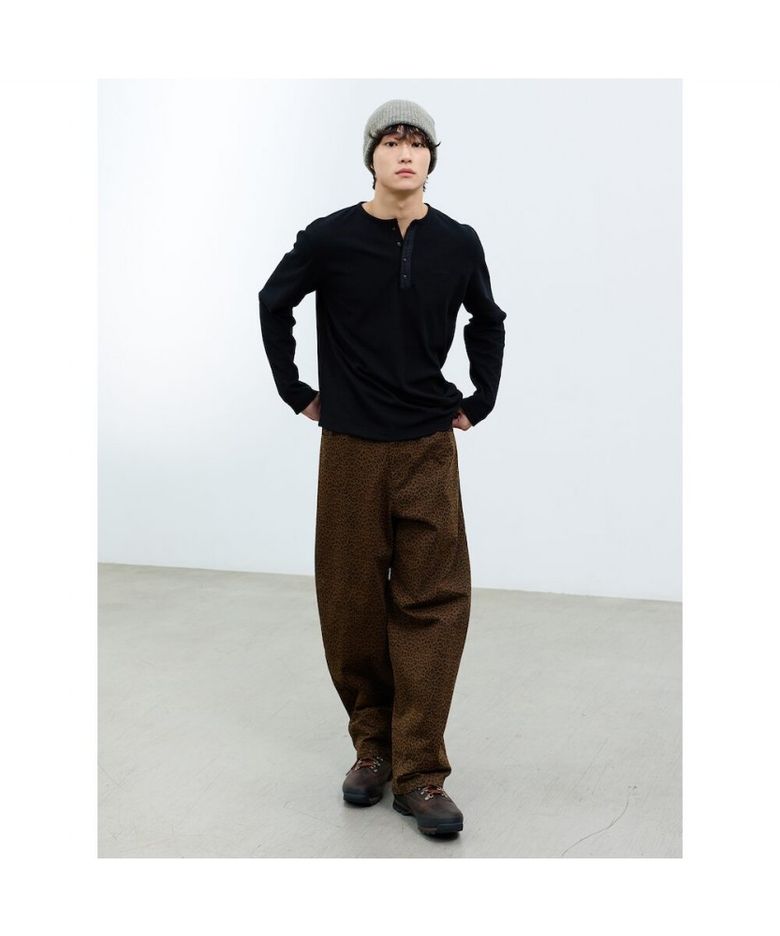 (UNISEX) 레오파드 와이드 오벌 밴딩 팬츠  브라운