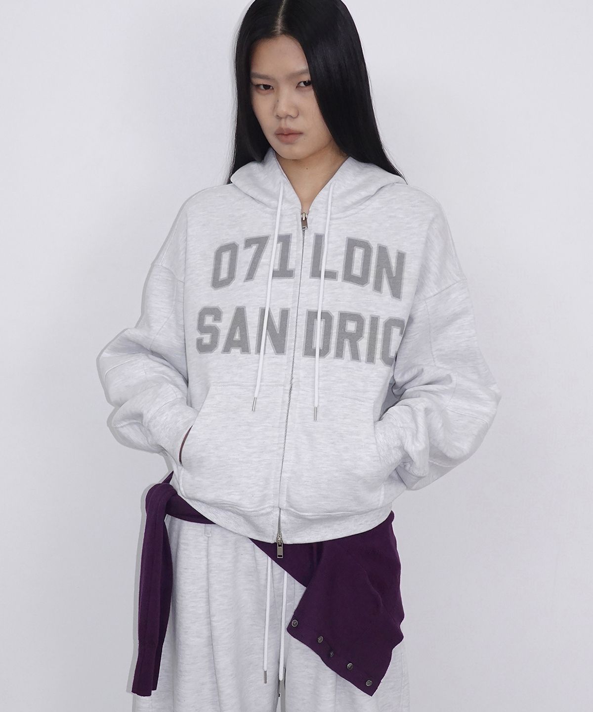 샌드릭(SANDRIC) OVERFIT HOOD ZIP UP_MELANGE WHITE