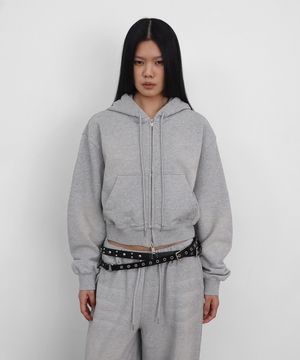 Washed Hooded Zip-up_Melange Grey