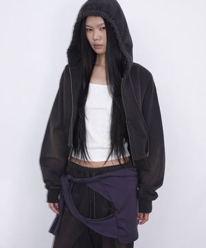 Washed Hooded Zip-up_Charcoal