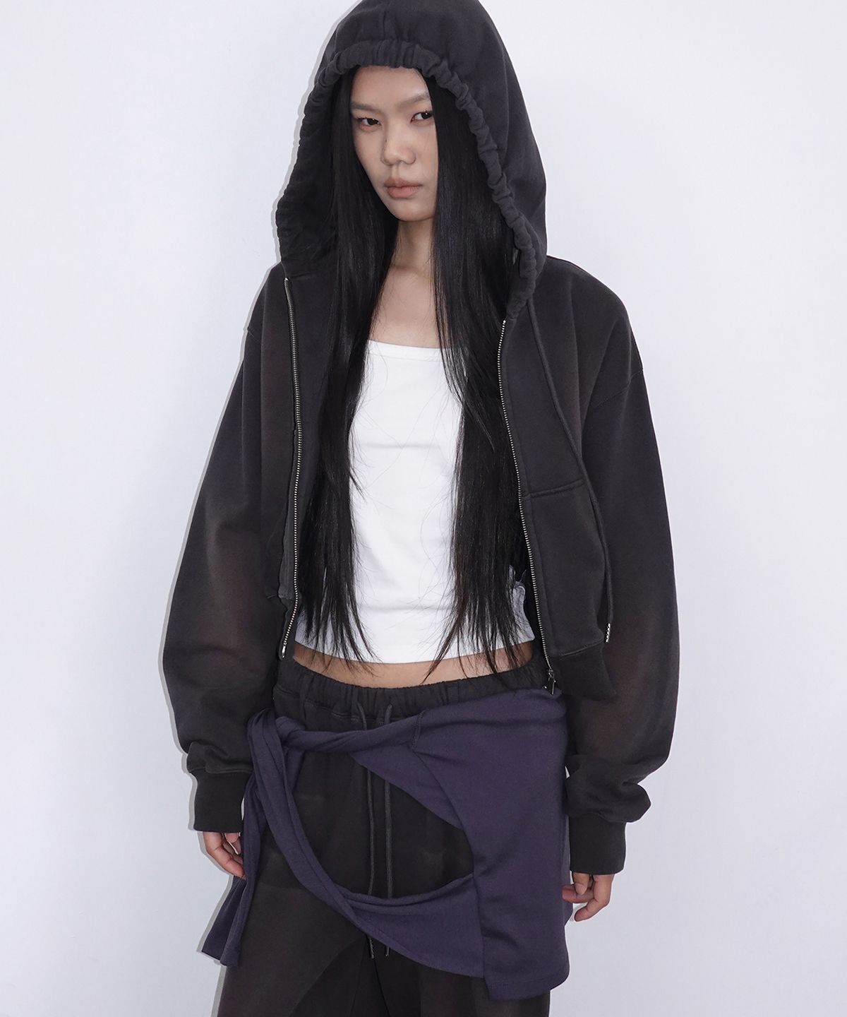샌드릭(SANDRIC) Washed Hooded Zip-up_Charcoal