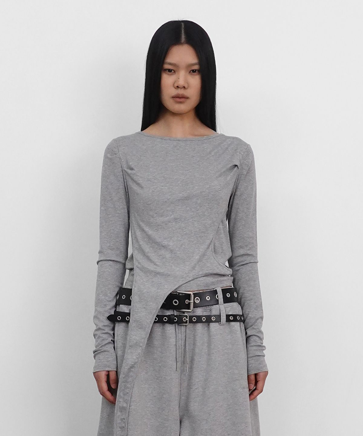 샌드릭(SANDRIC) Layered Strap Long Sleeve_Melange Grey