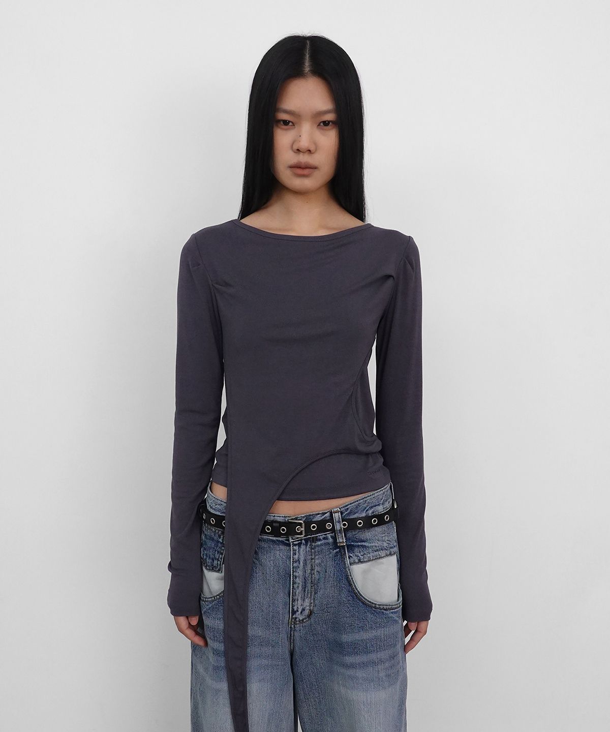샌드릭(SANDRIC) Layered Strap Long Sleeve_Charcoal