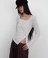 Square Neck Side Slit Long Sleeve_Melange White