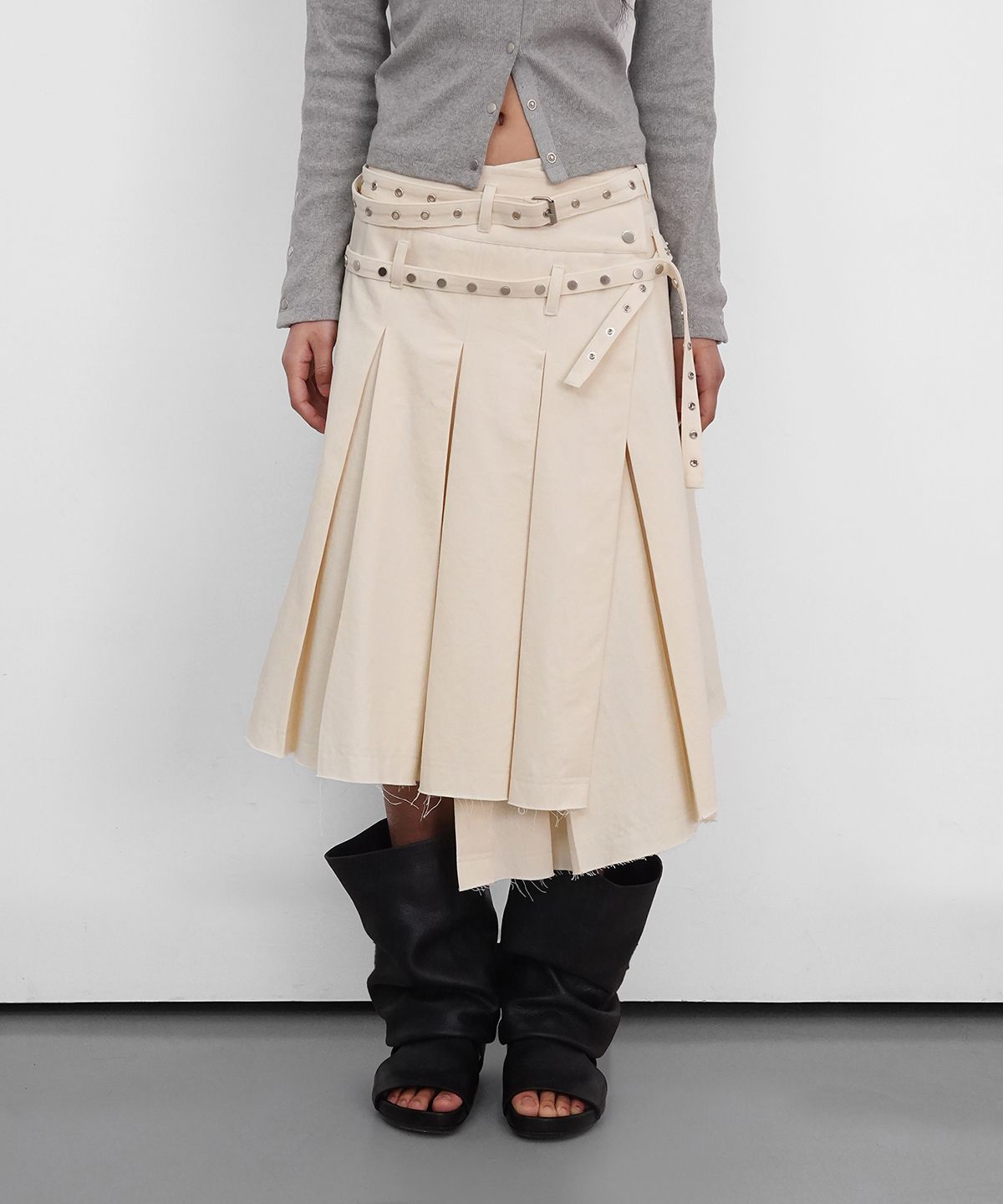 샌드릭(SANDRIC) Eyelet Layered Midi Skirt_Cream