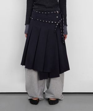 Eyelet Layered Midi Skirt_Navy
