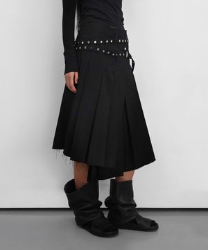 Eyelet Layered Midi Skirt_Black