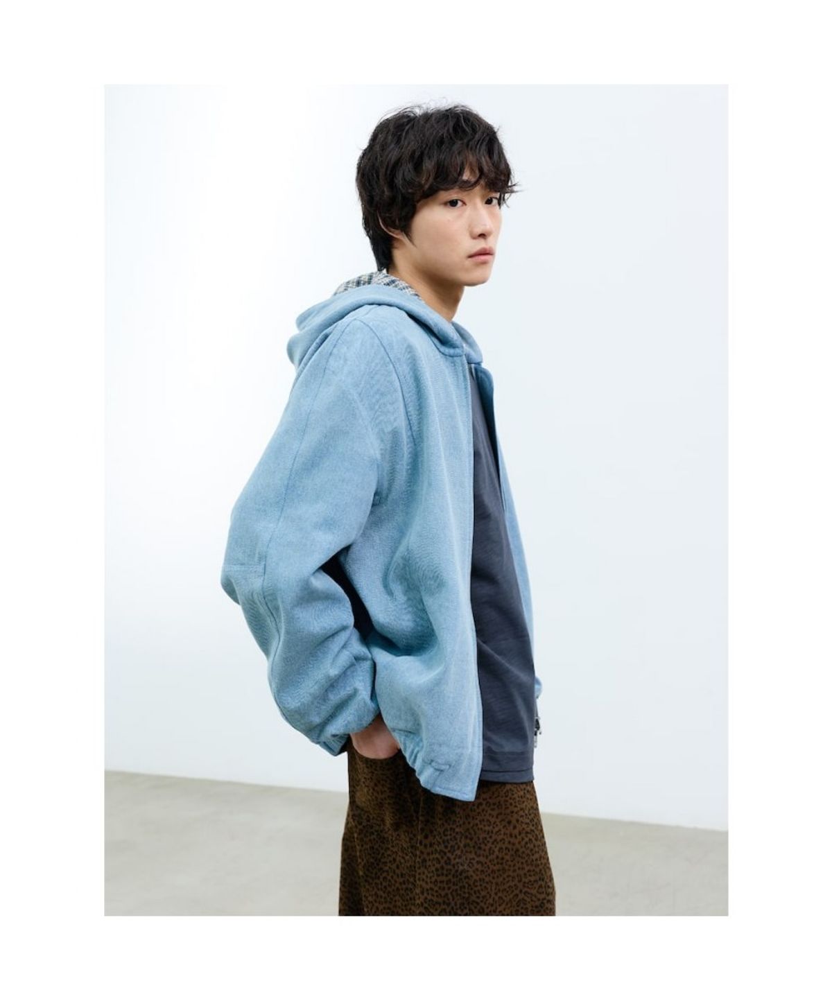 샌드 사운드(SAND SOUND) (UNISEX) 후디 가먼트 다잉 데님 집업  스카이 블루