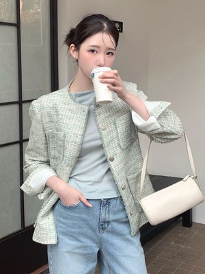ELISE fringe oversized tweed jacket_MINT