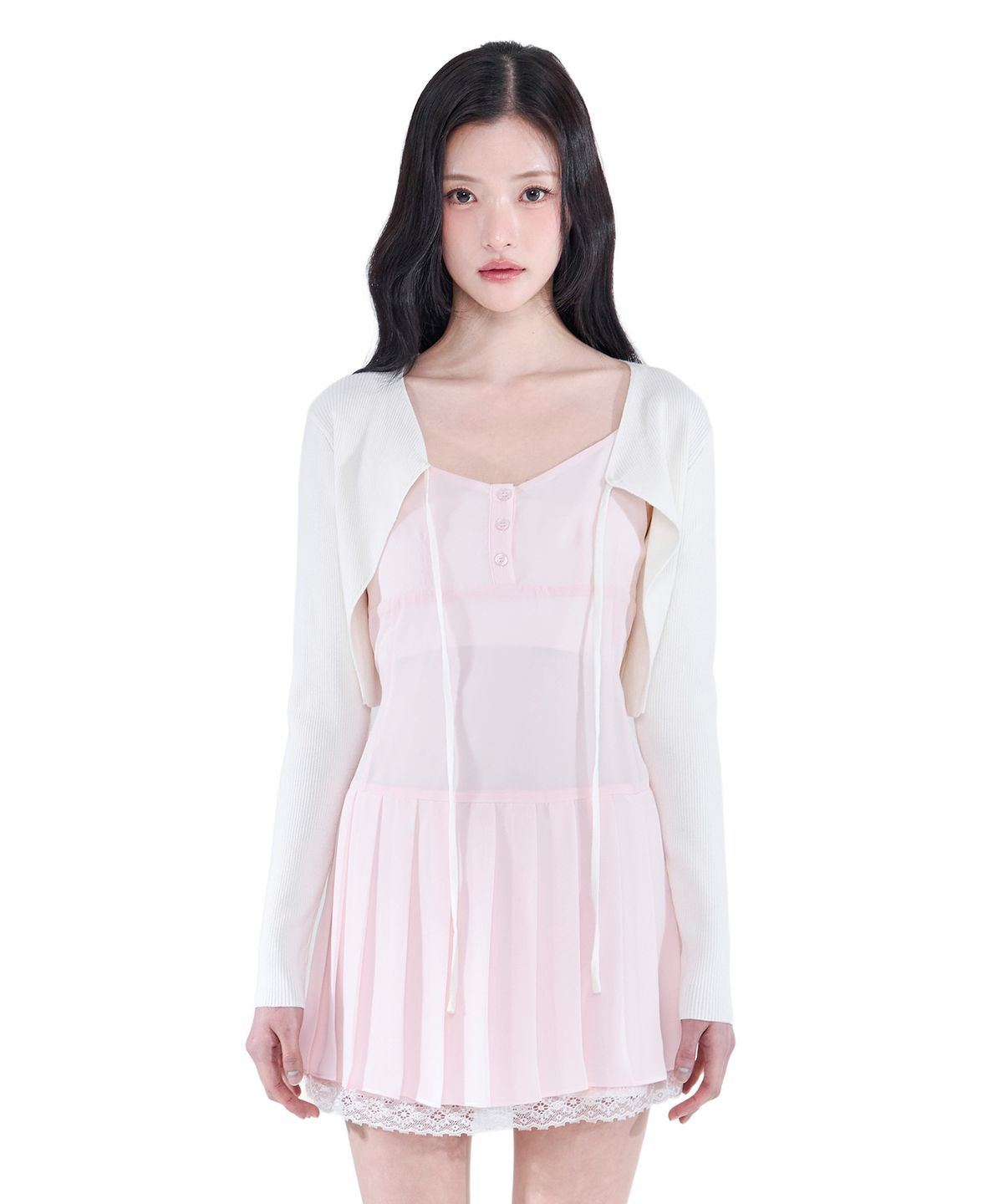 알키알카(ALKI ALKA) Pleated Chiffon Mini Dress (Light Pink)