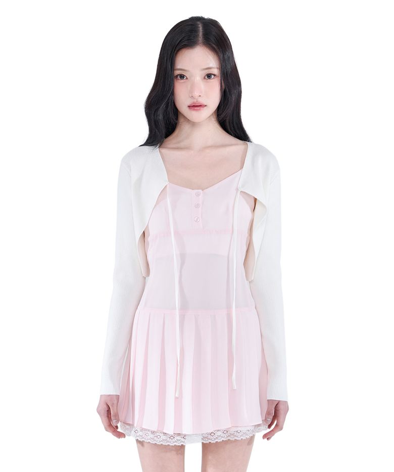 Pleated Chiffon Mini Dress (Light Pink)