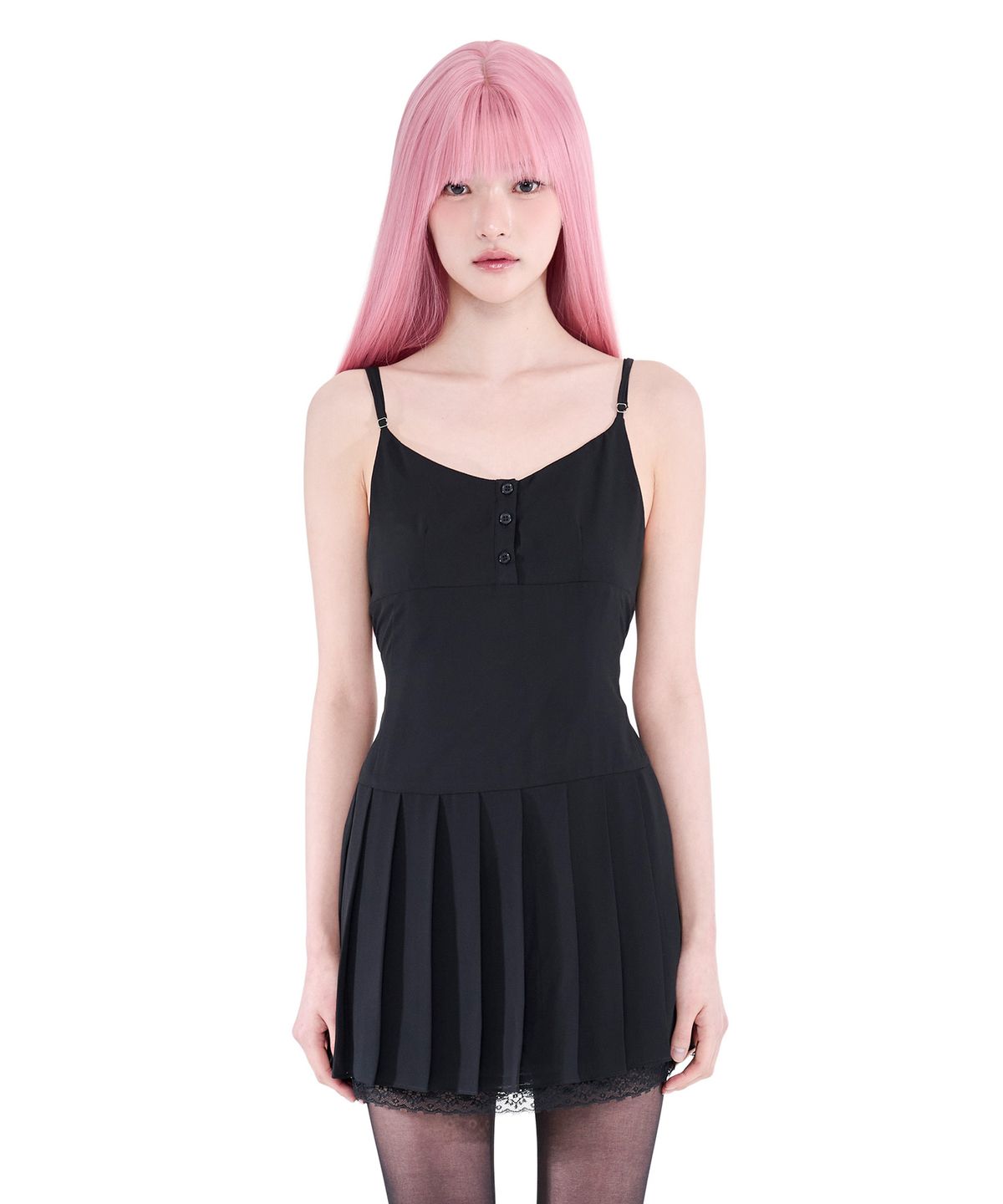 알키알카(ALKI ALKA) Pleated Chiffon Mini Dress (Black)