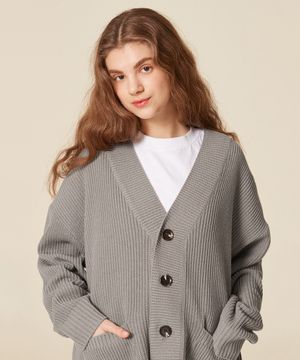 Basic Rib Knit Cardigan_Gray