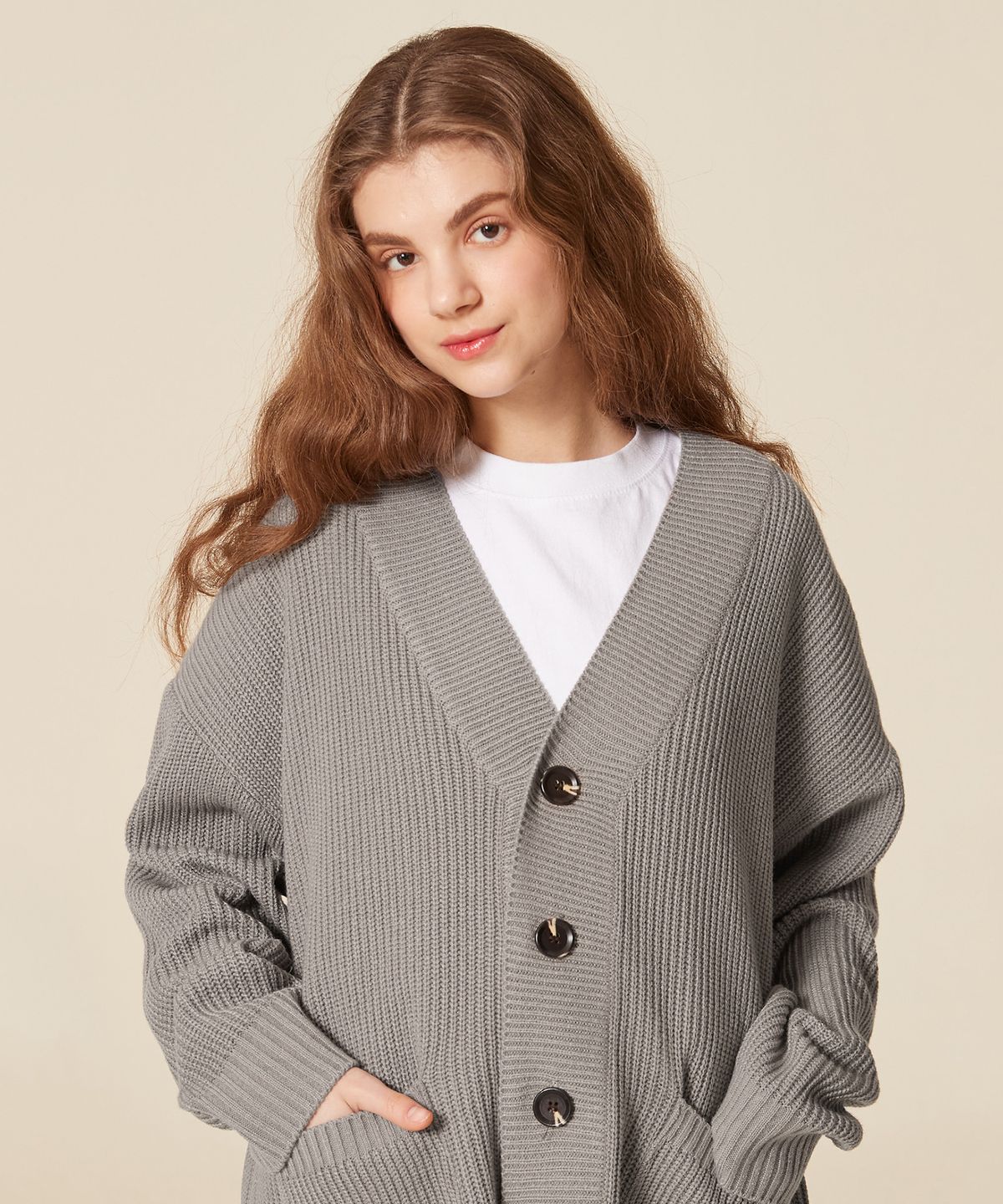 블론드나인(BLOND9) Basic Rib Knit Cardigan_Gray