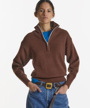 90s QUARTER-ZIP KNIT BROWN