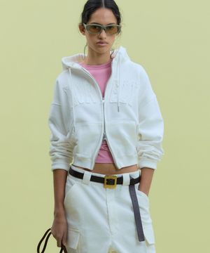 LONELY/LOVELY CROP HOODIE ZIP-UP WHITE