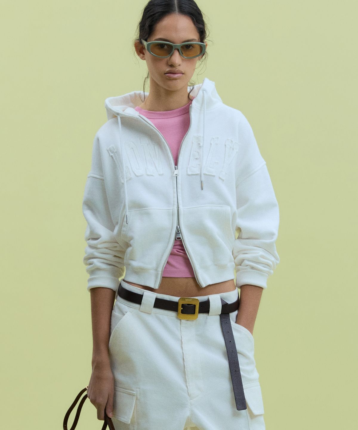 노앙(NOHANT) LONELY/LOVELY CROP HOODIE ZIP-UP WHITE