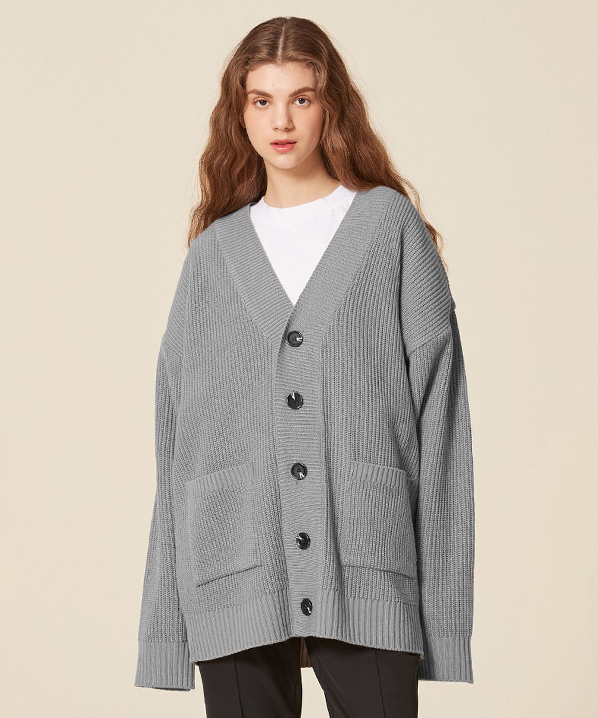 블론드나인(BLOND9) Basic Rib Knit Cardigan_Blue Gray