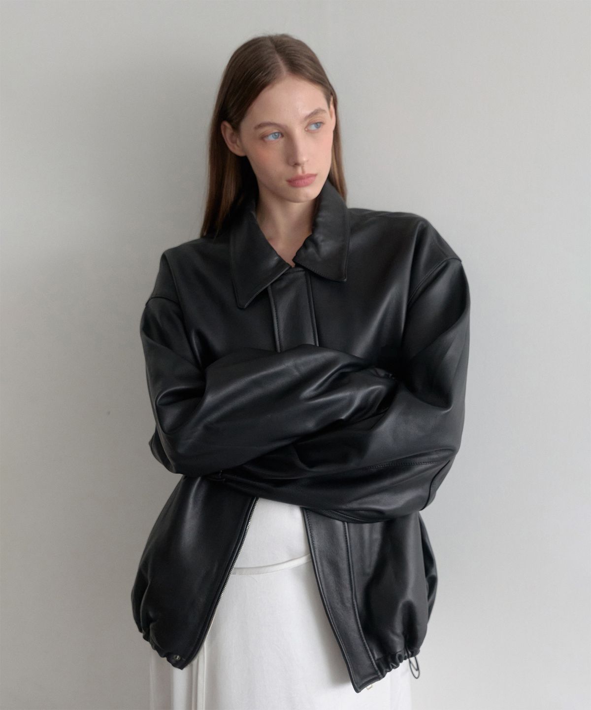 르나브(LENAV) esy kara real Leather Jacket (블랙)