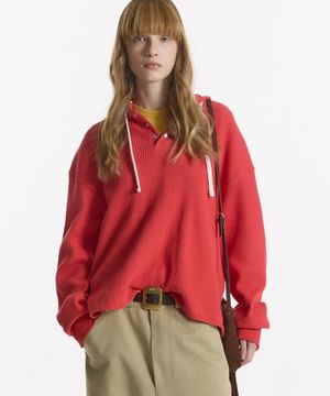 UTILITY PREPPY WAFFLE HOODIE RED