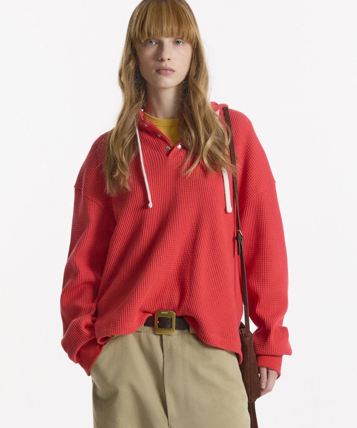노앙(NOHANT) UTILITY PREPPY WAFFLE HOODIE RED
