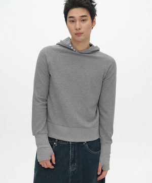 루즈핏 하이넥 버튼 포인트 핑거홀 와플 롱 슬리브 티셔츠_3COLOR