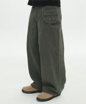 멀티 사이드 포켓 랩 디자인 절개 와이드 코튼 팬츠_3COLOR