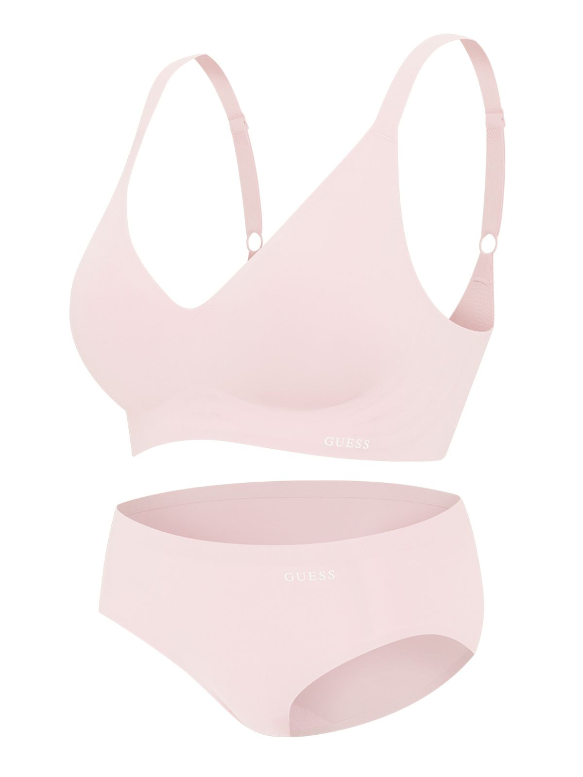 게스언더웨어(GUESS UNDERWEAR) 서포트 메쉬업 심리스 브라 팬티 세트 - 라이트핑크