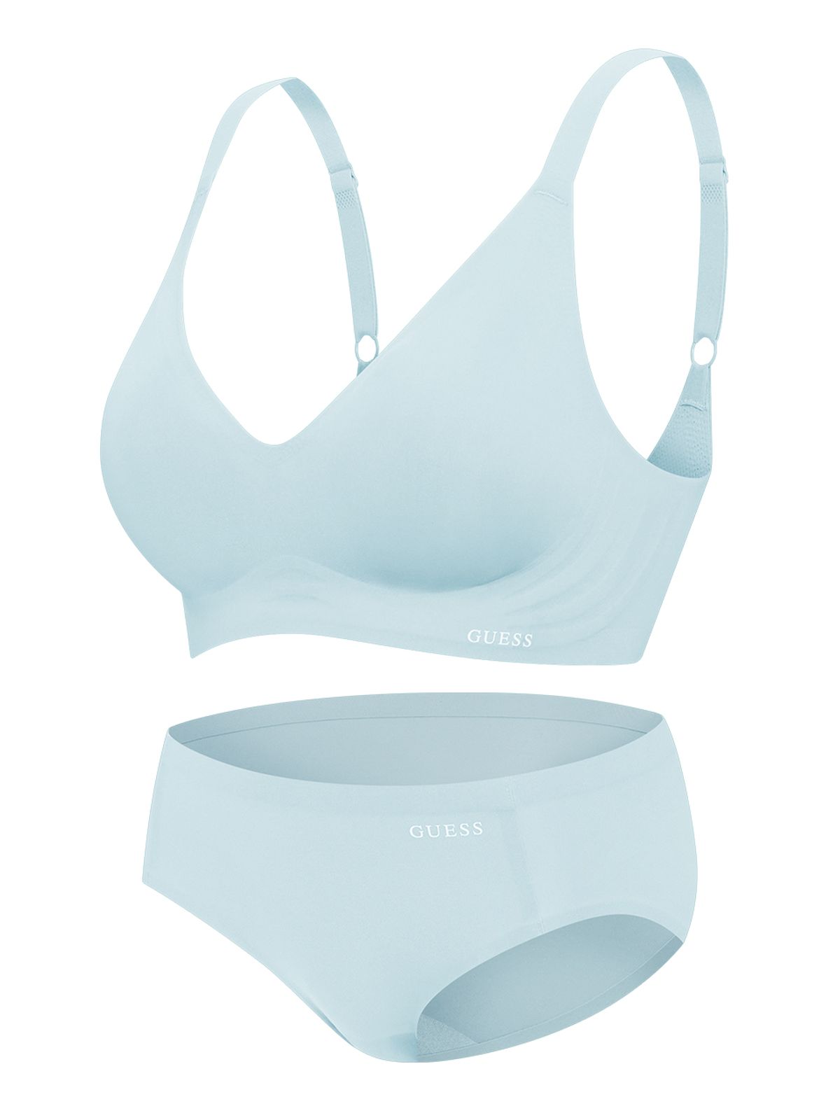 게스언더웨어(GUESS UNDERWEAR) 서포트 메쉬업 심리스 브라 팬티 세트 - 라이트블루